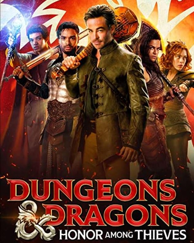 Dungeons and Dragons: Honor Among Thieves completa los diez primeros.  Chris Pine, Michelle Rodriguez y Regé-Jean Page interpretan a una banda de ladrones en busca de una reliquia perdida.  La aventura cómica desenterró tesoro valorado en $385 mil