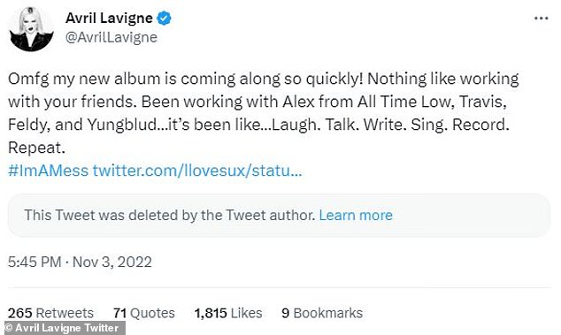 De vuelta por más: Lavigne actualmente está planeando el lanzamiento de su próximo octavo álbum de estudio.