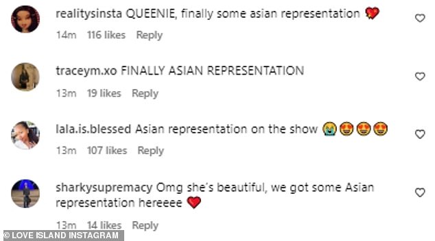 ¡Hurra!  Cuando se compartió el anuncio en la página oficial de Instagram de Love Island, una gran cantidad de fanáticos quedaron encantados con el hecho de que habría representación asiática en el programa, que ha sido ampliamente criticado por la falta de diversidad en el pasado.
