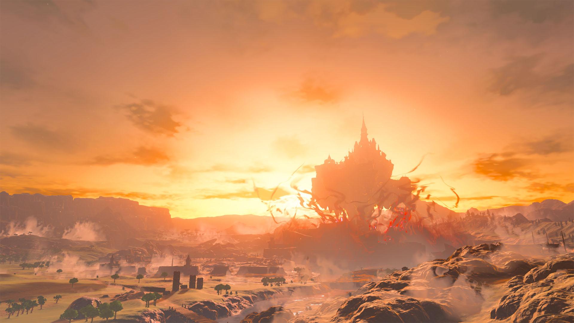'Lágrimas del Reino' Imagen del castillo de Hyrule siendo empujado hacia los cielos.