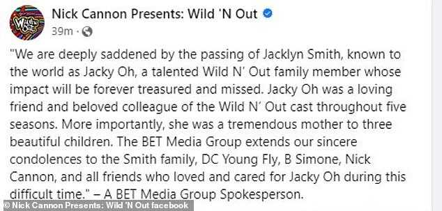 Un portavoz de BET Media Group confirmó el trágico fallecimiento en una publicación en la página de Facebook de Wild N' Out el jueves por la tarde.