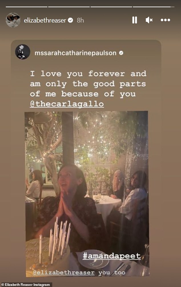 Pastel: Sarah compartió una foto de Carla con su pastel de cumpleaños dentro del restaurante y escribió un dulce mensaje en sus historias de Instagram.  'Te amo por siempre y soy solo las partes buenas gracias a ti @thecarlagallo'.  Carla y Sarah han sido amigas desde la infancia.