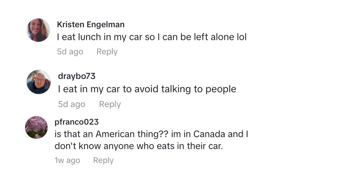tiktok comments eating lunch in car