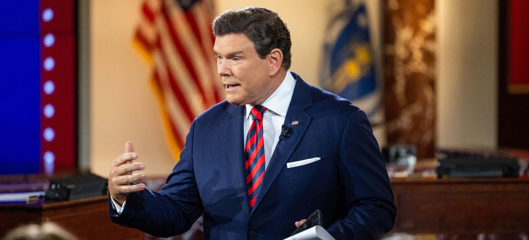 Bret Baier speaking to attendees at the Edward M. Kennedy Institute for the United States Senate