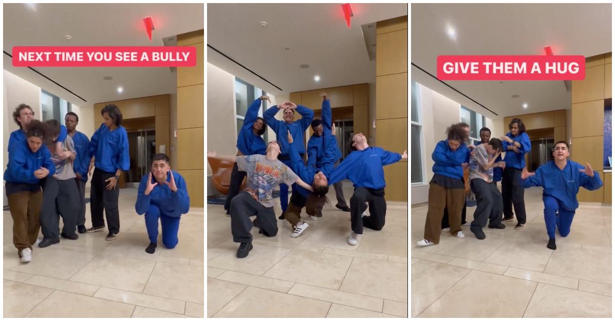 Parody motivational youth group makes a PSA about hugging bullies.