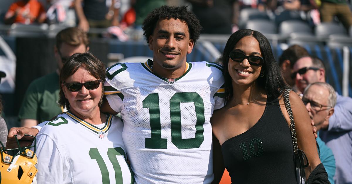 Jordan Love with his mom, Anna, and his girlfriend, Ronika, before the Packers-Bears game on Sept. 10, 2023.