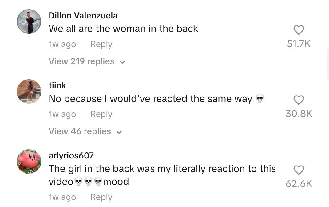 Commenters sympathize with the woman in the back of the video