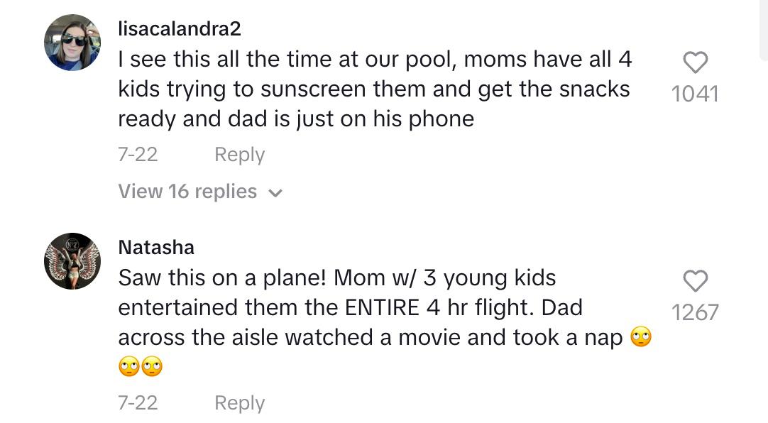 Commenters share other examples of moms doing it all and dads being on their phones